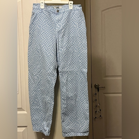 Hollister Blue and Purple High Rise Checked Straight Leg Dad Jeans - Picture 1 of 3